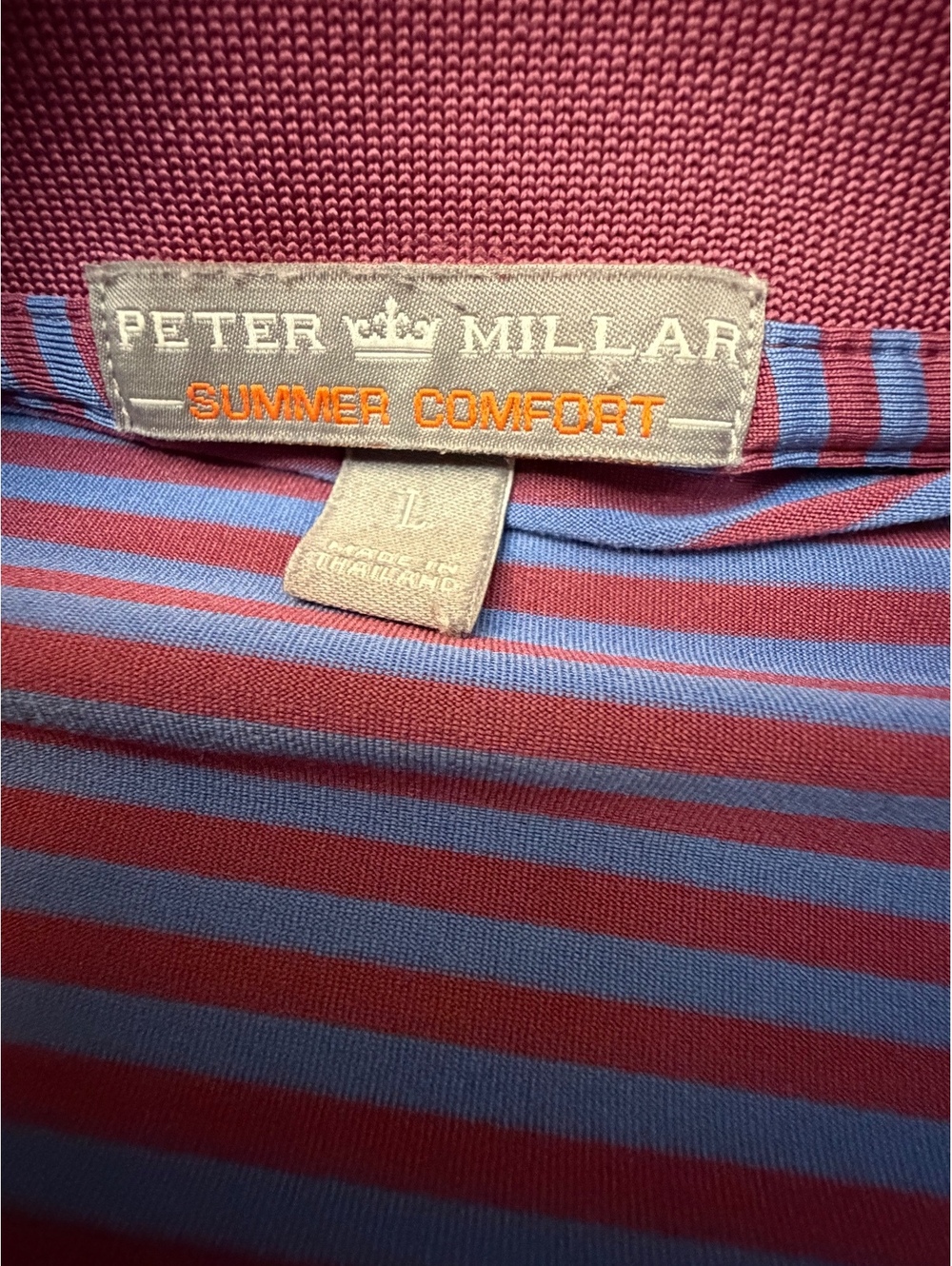 Peter Millar Summer Comfort Purple and Blue Striped Polo Shirt Size L - Picture 2 of 6
